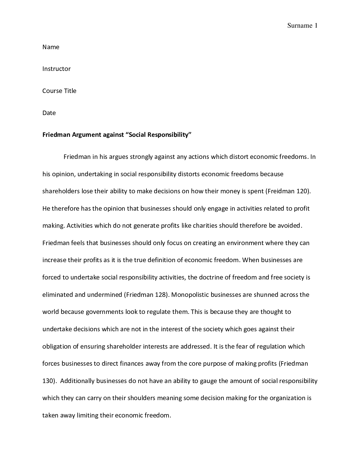 Preview image of Friedman Argument against “Social Responsibility” document